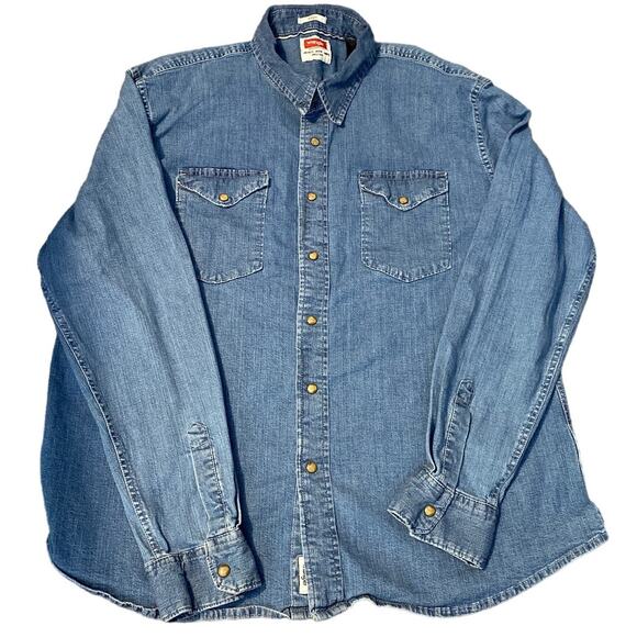 Wrangler Indigo Snap Front Denim Men Shirt Size 2XL CHORE COWBOY - Picture 1 of 8